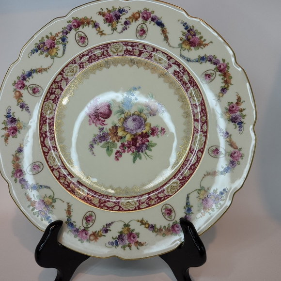Antique Dresden Dinner Plate Dresden Bavaria Schumann Crown Wildflowers red - Picture 3 of 12